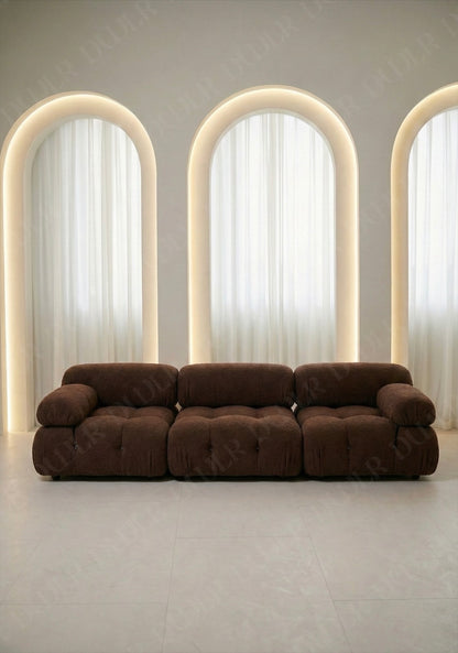 3 seater Cierra modular sofa in brown  boucle upholstery with plush cushioned seats and modular sectional design