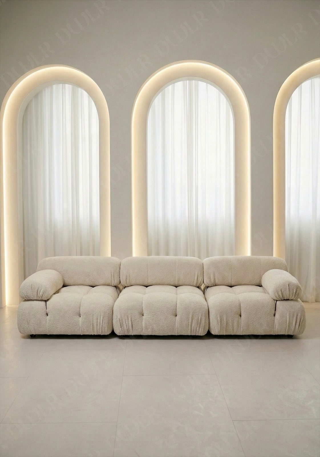 3 seater Cierra modular sofa in offwhite  boucle  upholstery with plush cushioned seats and modular sectional design