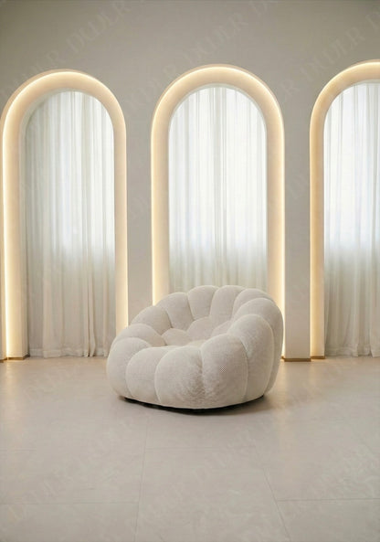 Benna Cloud Chair in white mesh upholstery with plush, rounded cushions
