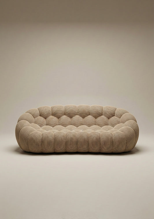 Benna Cloud Sofa in beige mesh upholstery with rounded, cushioned silhouette