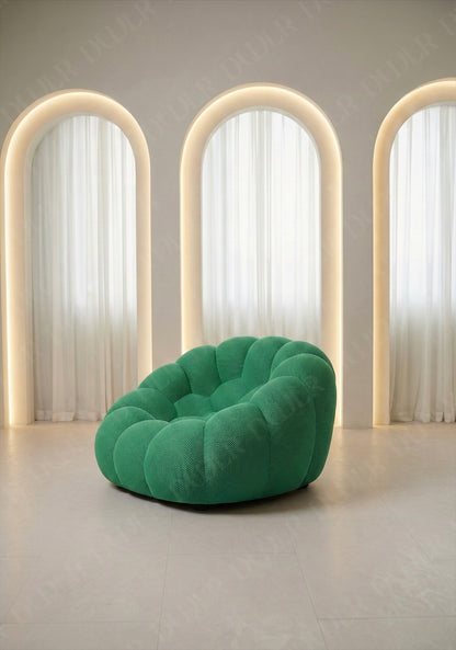 Benna Cloud Chair in green mesh upholstery with plush, rounded cushions
