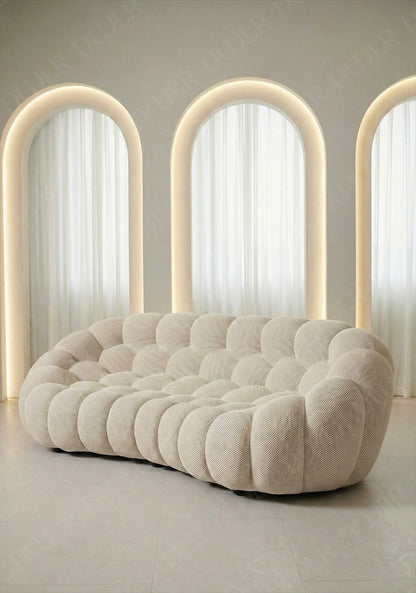 Benna Cloud Sofa in white mesh upholstery with rounded, cushioned silhouette