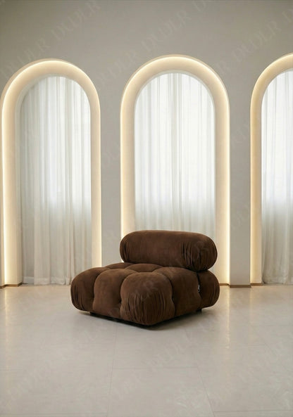 Cierra modular middle seat with backrest in brown suede upholstery designed for flexible seating layouts