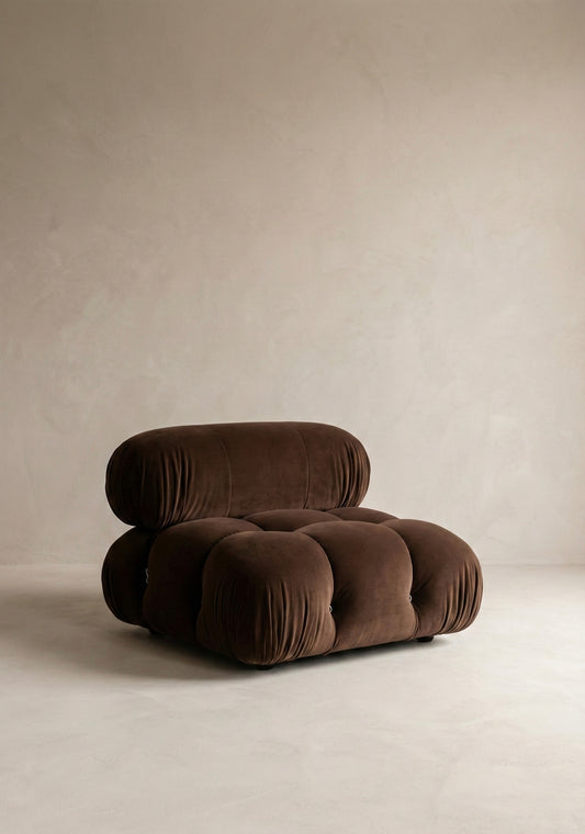 Cierra modular middle seat with backrest in brown velvet upholstery designed for flexible seating layouts